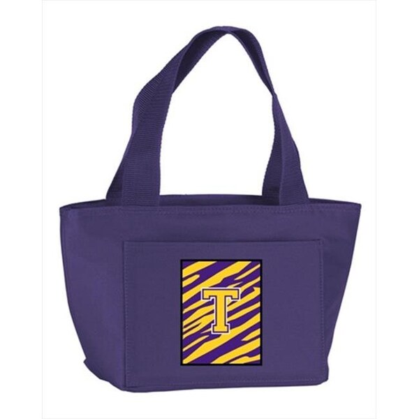 Carolines Treasures CJ1022-T-PR-8808 Monogram Letter T - Tiger Stripe; Purple Insulated Cooler Lunch Bag CJ1022-T-PR-8808 - main